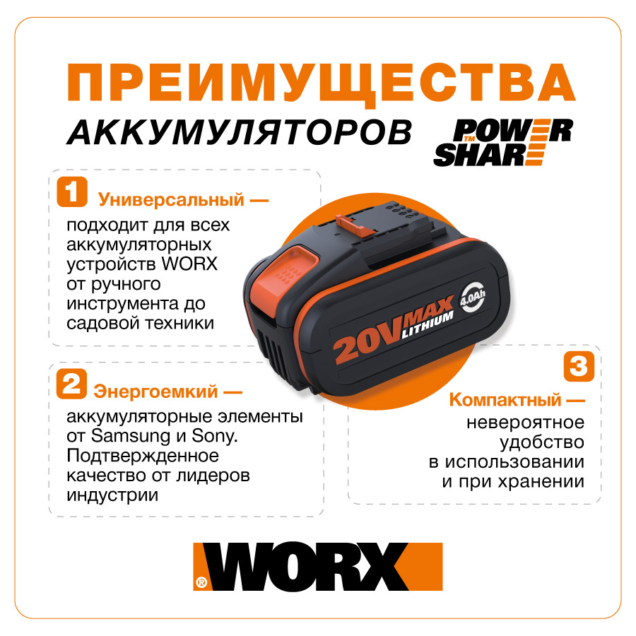 Аккумуляторы worx 20v совместимость